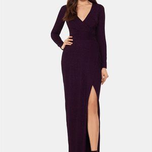 Betsy & Adam Women's Petite Surplice Glitter Gown Dark Purple Size 1